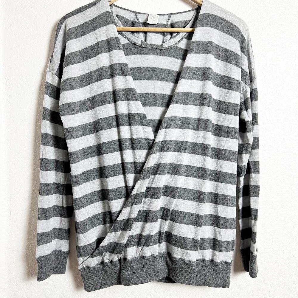 Eleventy Italian Cashmere Gray Striped Hoodie Pullover Sweater Size Small